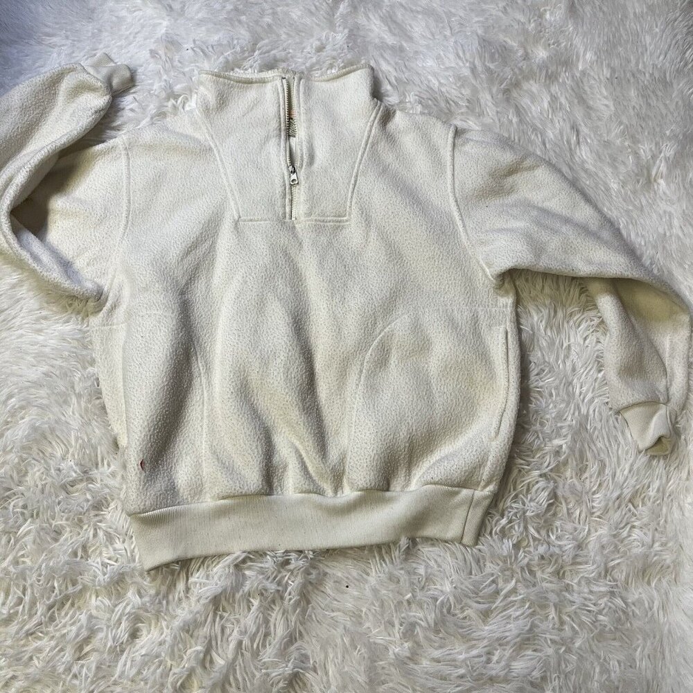 Vtg Trails End Men's Pullover Sweater Long Sleeve 1/4 Zip White M Heavy Fleece
